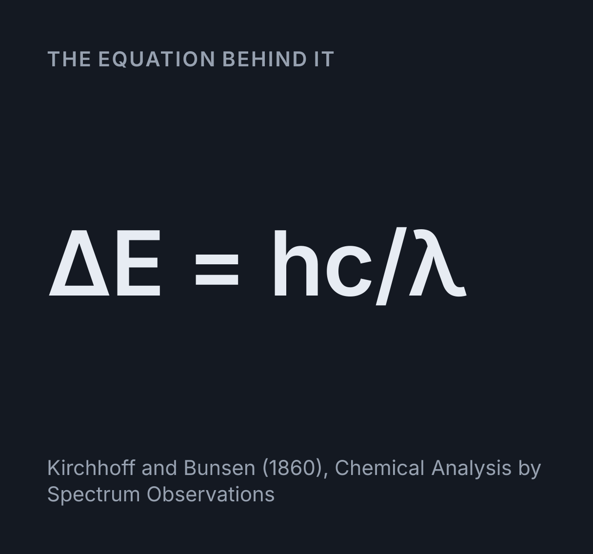 Flame Test and Emission Spectrum Simulator: the equation ΔE = hc/λ.